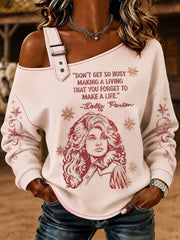 Women's R.I.P Country Music Legend Tribute Casual Off-Shoulder Sweatshirt