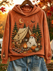 Women's Halloween Ghost Cozy Fall Camping Print Hoodie