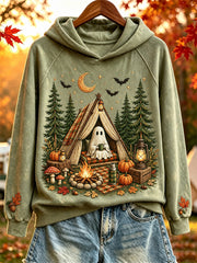 Women's Halloween Ghost Cozy Fall Camping Print Hoodie