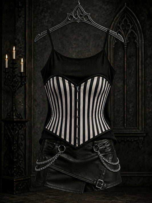 Women's Gothic Black and White Striped Vests