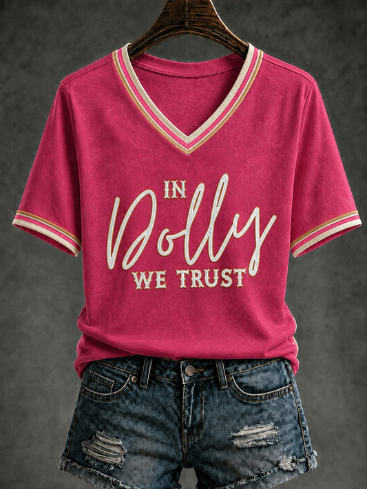 Women's In Dolly We Trust Printed V-neck T-shirt