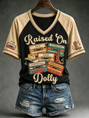 Women's Classic Country Music Inspired Print Memorial Short-sleeved T-shirt