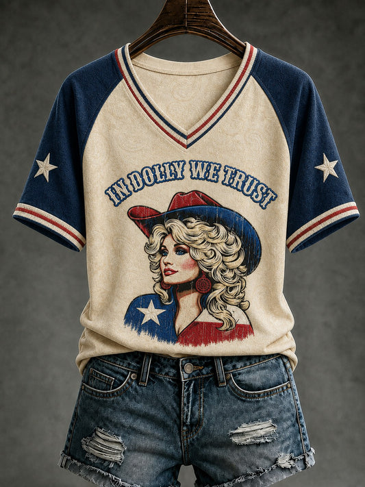 Women's In Dolly We Trust Printed V-neck T-shirt