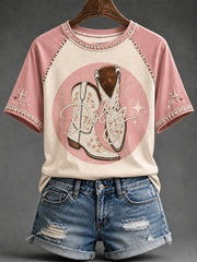 Women's Classic Country Music Inspired Print Memorial Short-sleeved T-shirt