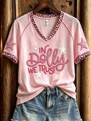 Women's Vintage Classic Country Music Inspired Western Print Memorial short-sleeved T-shirt