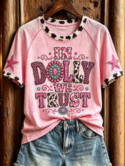 Women's Classic Country Music Inspired Print Memorial Short-sleeved T-shirt