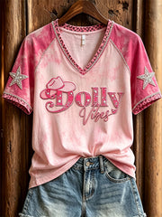 Women's Vintage Classic Country Music Inspired Western Print Memorial short-sleeved T-shirt