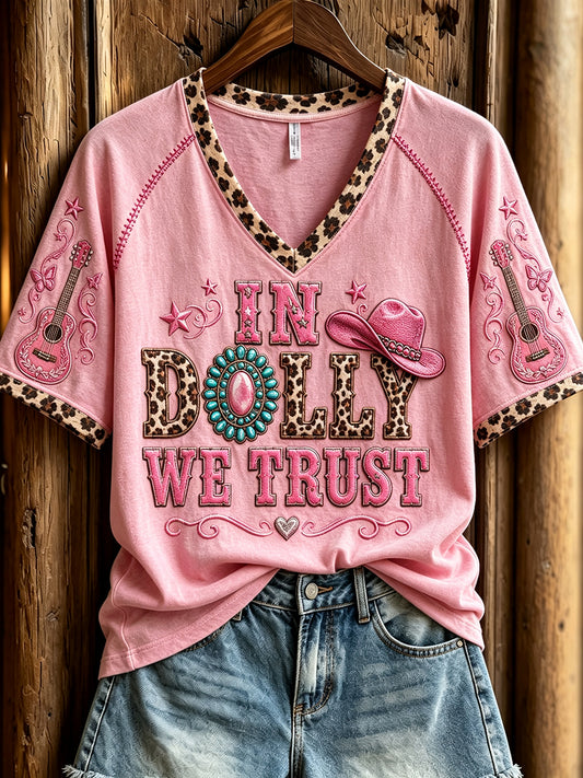 Women's Vintage Country Music Inspired Print Memorial Short-sleeved T-shirt