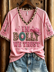 Women's Vintage Country Music Inspired Print Memorial Short-sleeved T-shirt
