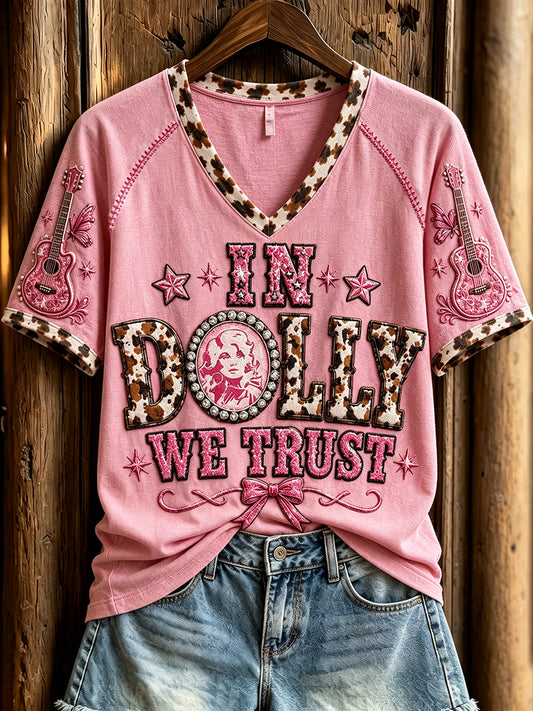 Women's Vintage Country Music Inspired Print Memorial Short-sleeved T-shirt