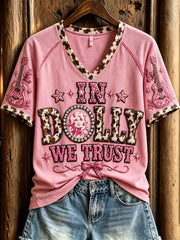 Women's Vintage Country Music Inspired Print Memorial Short-sleeved T-shirt