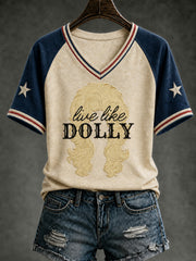 Women's Live Like DOLLY Printed V-neck T-shirt