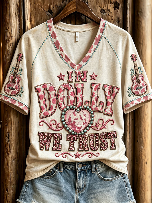 Women's Vintage Country Music Inspired Print Memorial Short-sleeved T-shirt