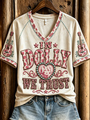 Women's Vintage Country Music Inspired Print Memorial Short-sleeved T-shirt