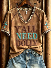 Women's Vintage Classic Country Music Inspired Western Print Memorial short-sleeved T-shirt