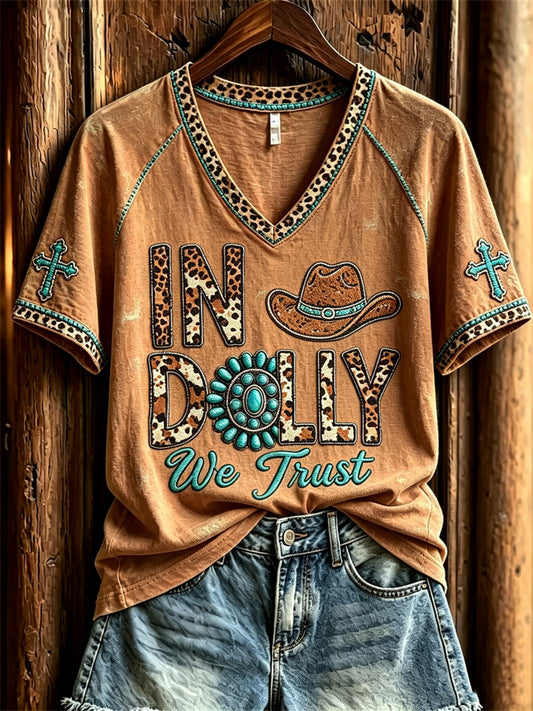 Women's Vintage Classic Country Music Inspired Western Print Memorial short-sleeved T-shirt