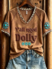 Women's Vintage Classic Country Music Inspired Western Print Memorial short-sleeved T-shirt