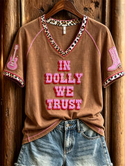Women's Vintage Classic Country Music Inspired Western Print Memorial short-sleeved T-shirt