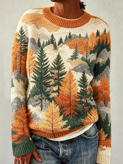 Women's Autumn Forest Pattern Leisure Long Sleeve Sweater