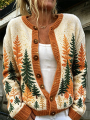 Women's Autumn Forest Pattern Causal Cardigan-Style Knit Jacket