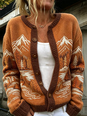 Women's Autumn Forest Pattern Causal Cardigan-Style Knit Jacket