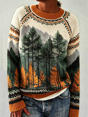 Women's Autumn Forest Pattern Leisure Long Sleeve Sweater
