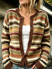 Women's Autumn Color Striped Pattern Causal Cardigan-Style Knit Jacket