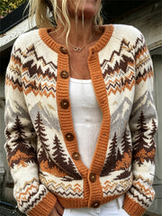 Women's Autumn Forest Pattern Causal Cardigan-Style Knit Jacket