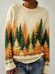 Women's Autumn Forest Pattern Leisure Long Sleeve Sweater