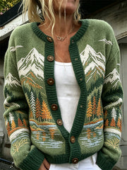 Women's Autumn Forest Pattern Causal Cardigan-Style Knit Jacket