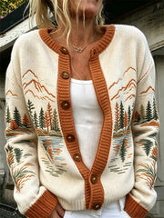 Women's Autumn Forest Pattern Causal Cardigan-Style Knit Jacket