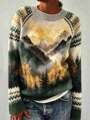Women's Autumn Forest Pattern Leisure Long Sleeve Sweater