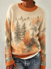 Women's Autumn Forest Pattern Leisure Long Sleeve Sweater