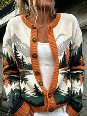 Women's Autumn Forest Pattern Causal Cardigan-Style Knit Jacket