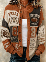 Women's Game Day Football Print Casual Cardigan-Style Knit Jacket