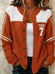 Women's Game Day Football Print Casual Cardigan-Style Knit Jacket