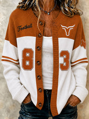 Women's Game Day Football Print Casual Cardigan-Style Knit Jacket