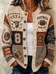 Women's Game Day Football Print Casual Cardigan-Style Knit Jacket