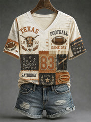 Women's Game Day Football Print Casual T-shirt