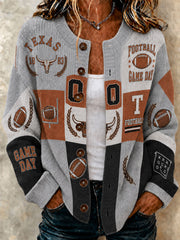 Women's Game Day Football Print Casual Cardigan-Style Knit Jacket