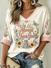 Women's Country Music Legend Tribute Casual Memorial Mid-length Sleeves V-Neck T-Shirt