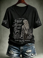 Women's I Will Always Love You Thank You Country Music Legend Tribute V-Neck Tee