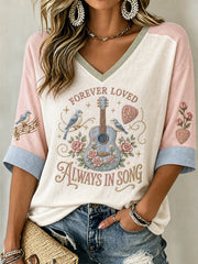 Women's Country Music Legend Tribute Casual Memorial Mid-length Sleeves V-Neck T-Shirt