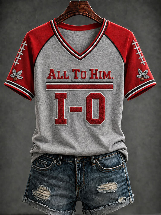 Women's Football Print V-neck T-shirt