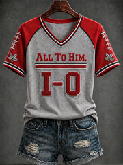 Women's Football Print V-neck T-shirt