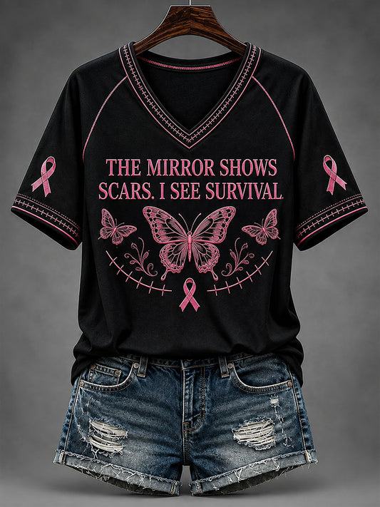 Women's The Mirror  Show Scars I See Survival V-neck T-shirt