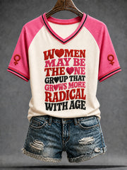 Women's Feminist Quote Print V-Neck Short Sleeve T-shirt